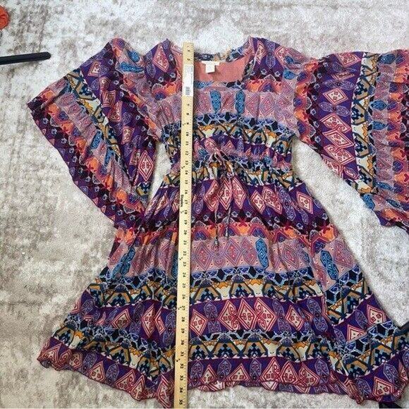 KLOZLYNE Multi Color Red Black Blue Orange BoHo Gypsy Style Dress Size M - Picture 9 of 11